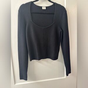 Abercrombie Fitch Women Sweater Knit Sweetheart Long Sleeve Top Black Size XL